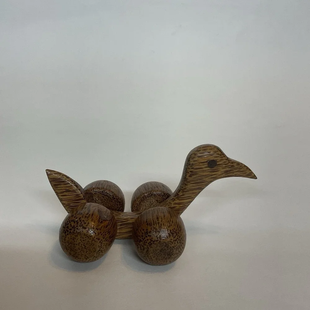 Vtg Bird Push Toy Educational Wooden Toyon Wheels With Rolling‎ Ball On Top MCM